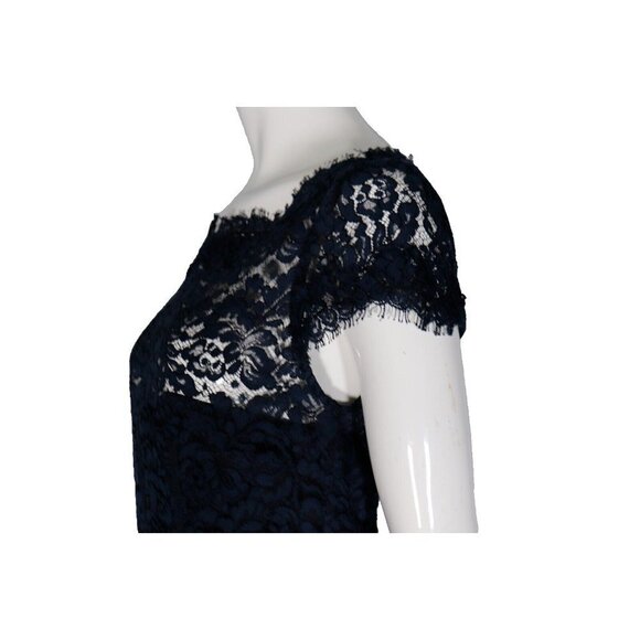 Monique Lhuillier ML Women Size US6 Small Navy Blue Short Knee Length Lace Dress - Picture 4 of 10